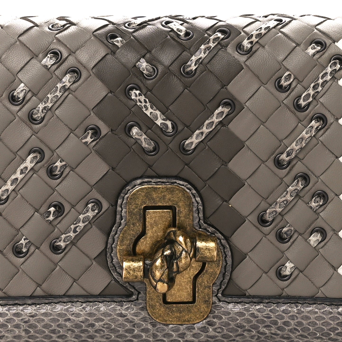 Nappa Ayers Intrecciato Club Stitch Knot Clutch Mist