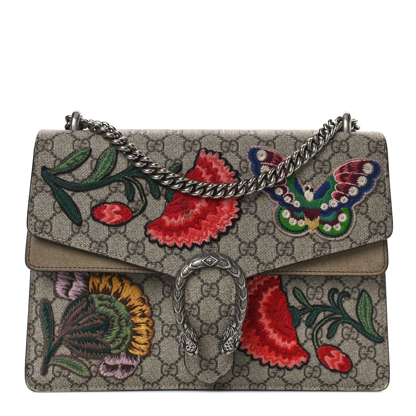 GG Supreme Monogram Embroidered Carnation Medium Dionysus Shoulder Bag Beige