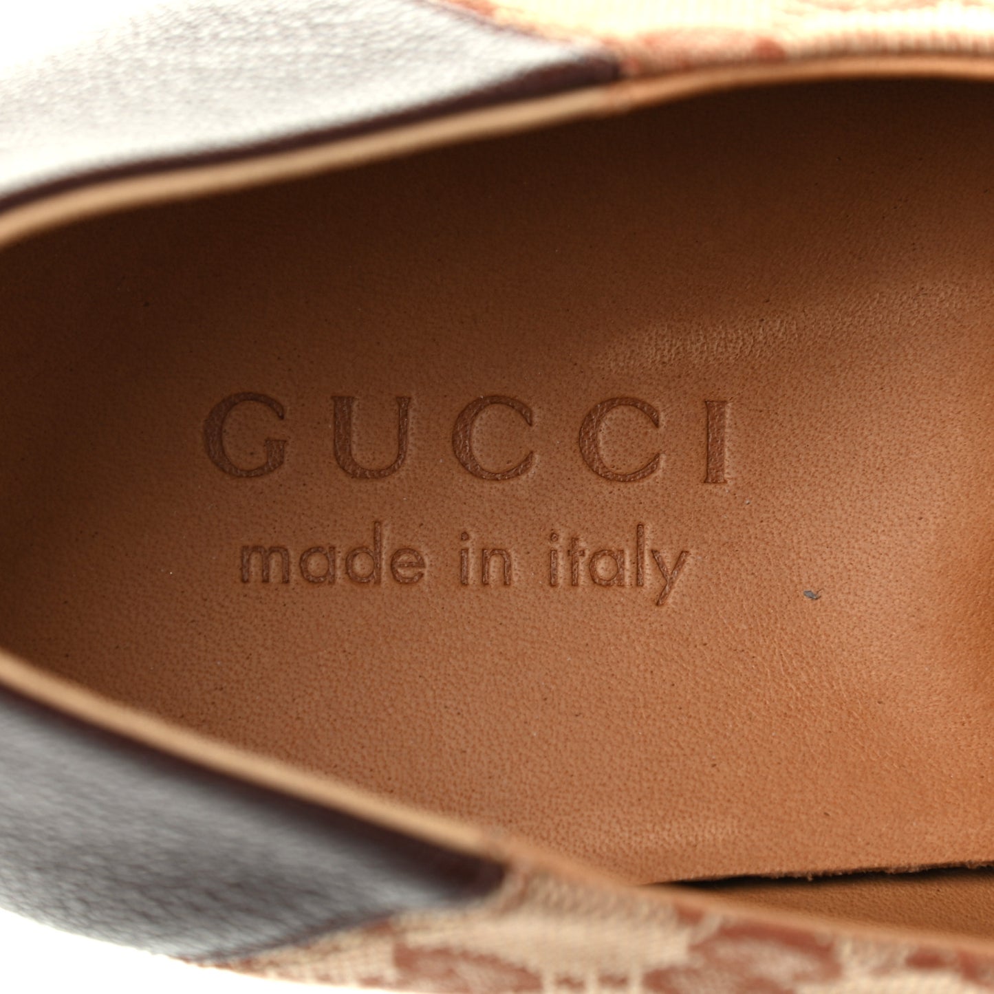 GG Monogram Goatskin Web Mens Horsebit Loafers 8 Beige Ruggine Light Brown