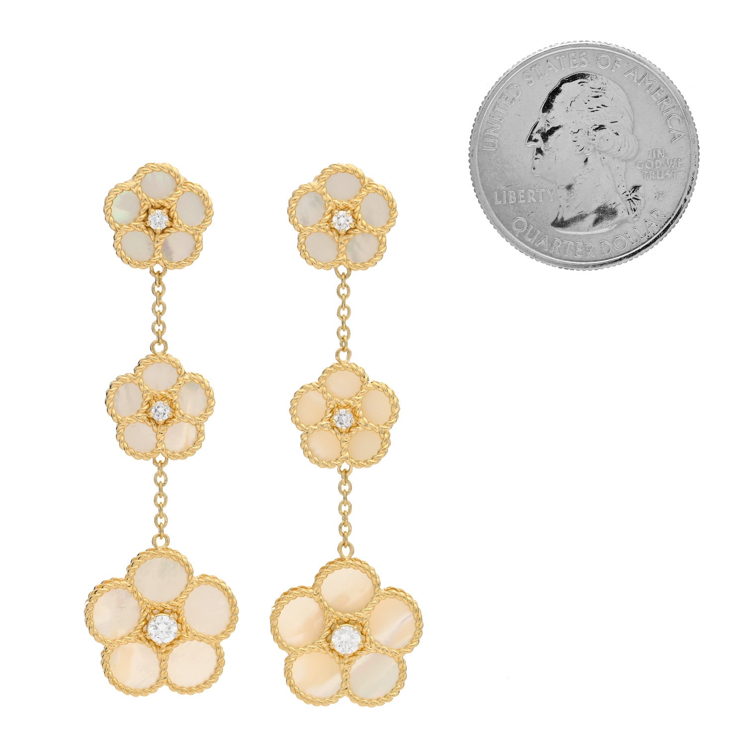 Roberto Coin 18K Yellow Gold Mother of Pearl Diamond Daisy Drop Earrings 2 of 4