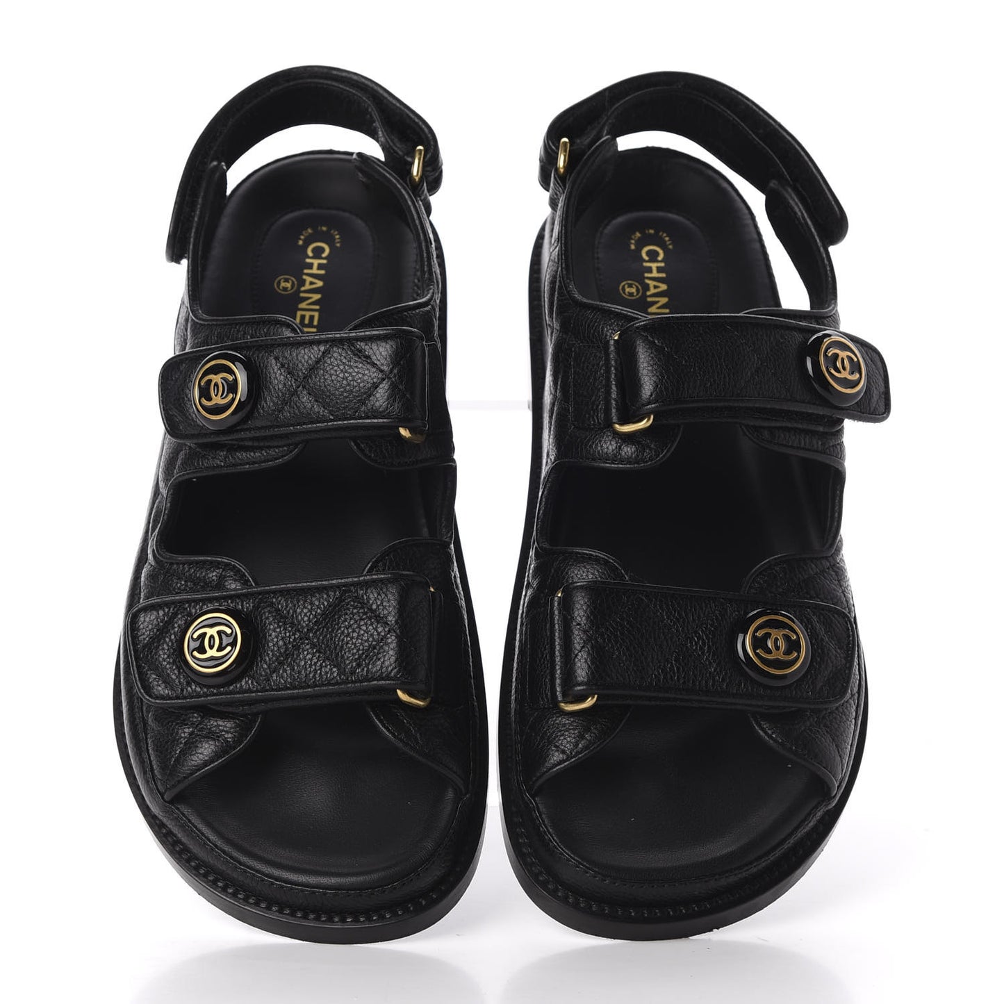 Grained Calfskin Velcro Dad Sandals 37.5 Black