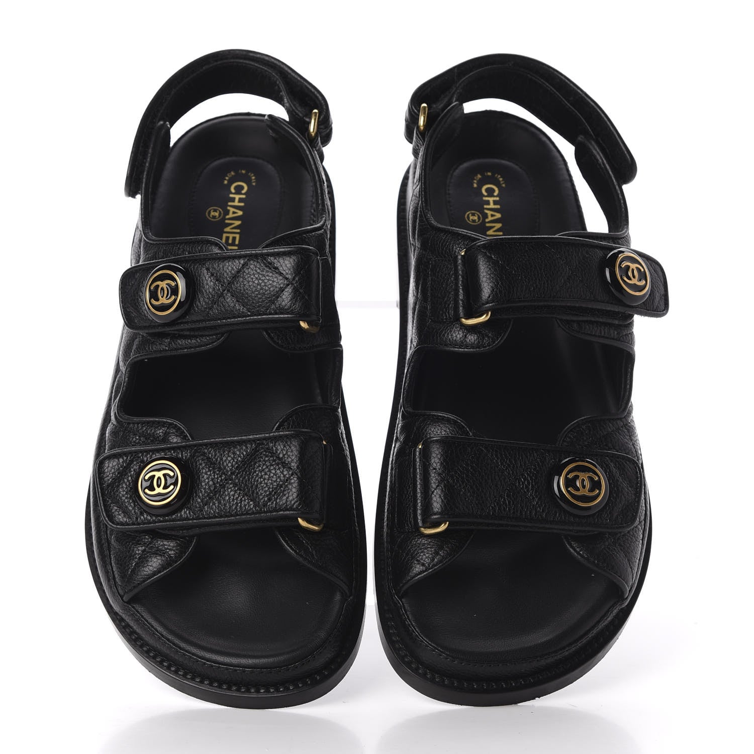 Chanel Grained Calfskin Velcro Dad Sandals 37.5 Black 5 of 11