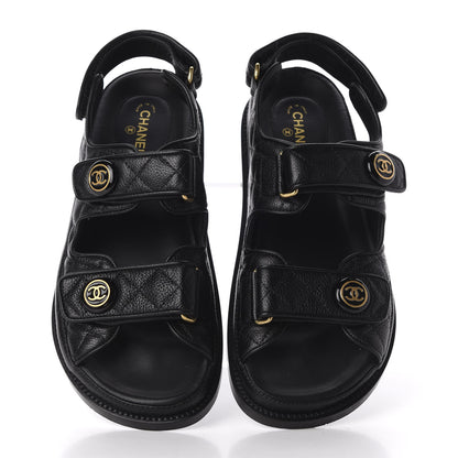 Chanel Grained Calfskin Velcro Dad Sandals 37.5 Black 5 of 11