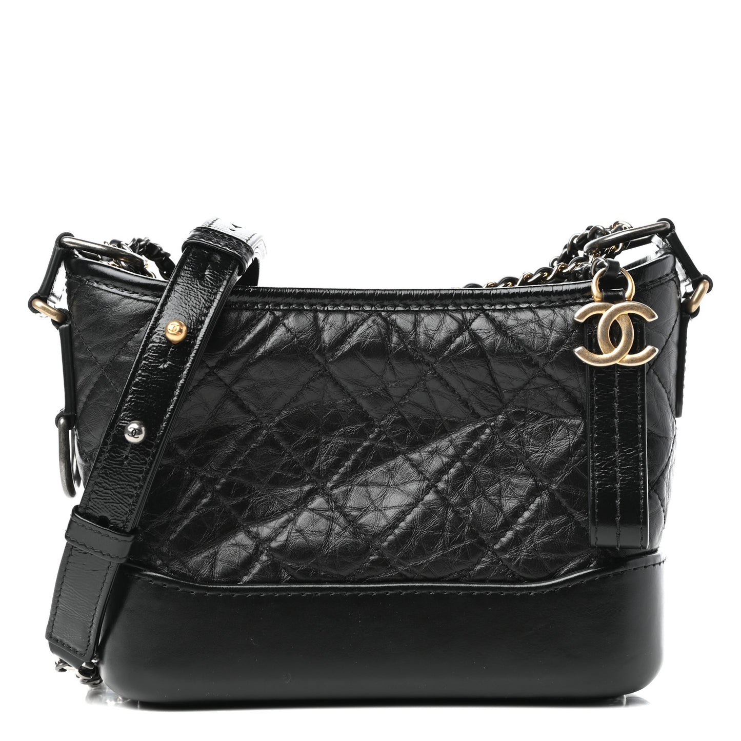 Aged Calfskin Quilted Small Gabrielle Hobo Black