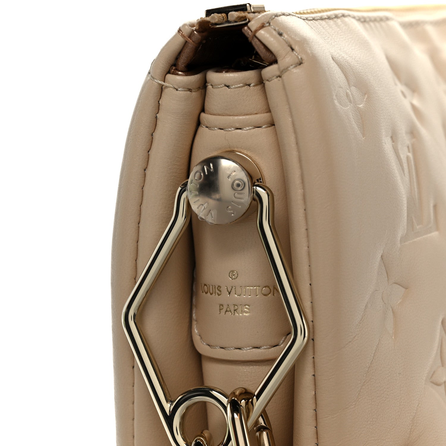 Louis Vuitton Lambskin Swarovski Crystal Embossed Monogram Coussin PM Nude 9 of 12