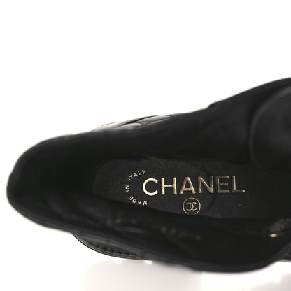 Chanel Shiny Calfskin Quilted Lace Up Combat Boots 37 Black 6 of 7