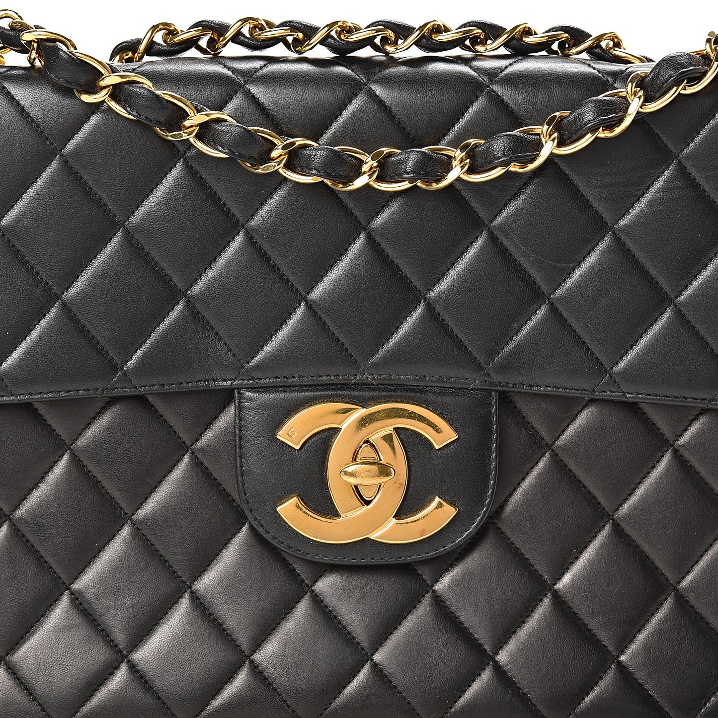 Lambskin Quilted XL Jumbo Single Flap Black