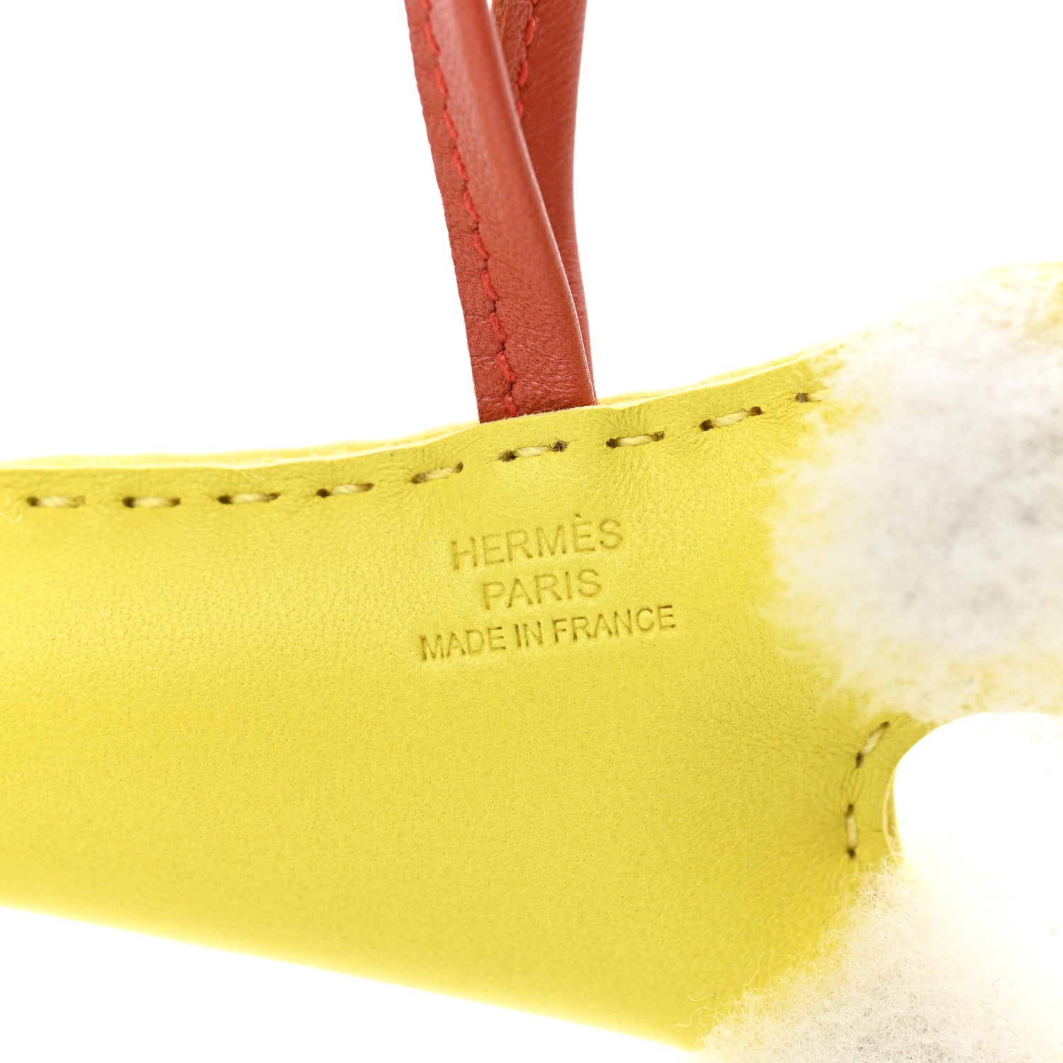 Hermes Milo Lambskin Shearling Budy Charm Lime Cornaline 3 of 5
