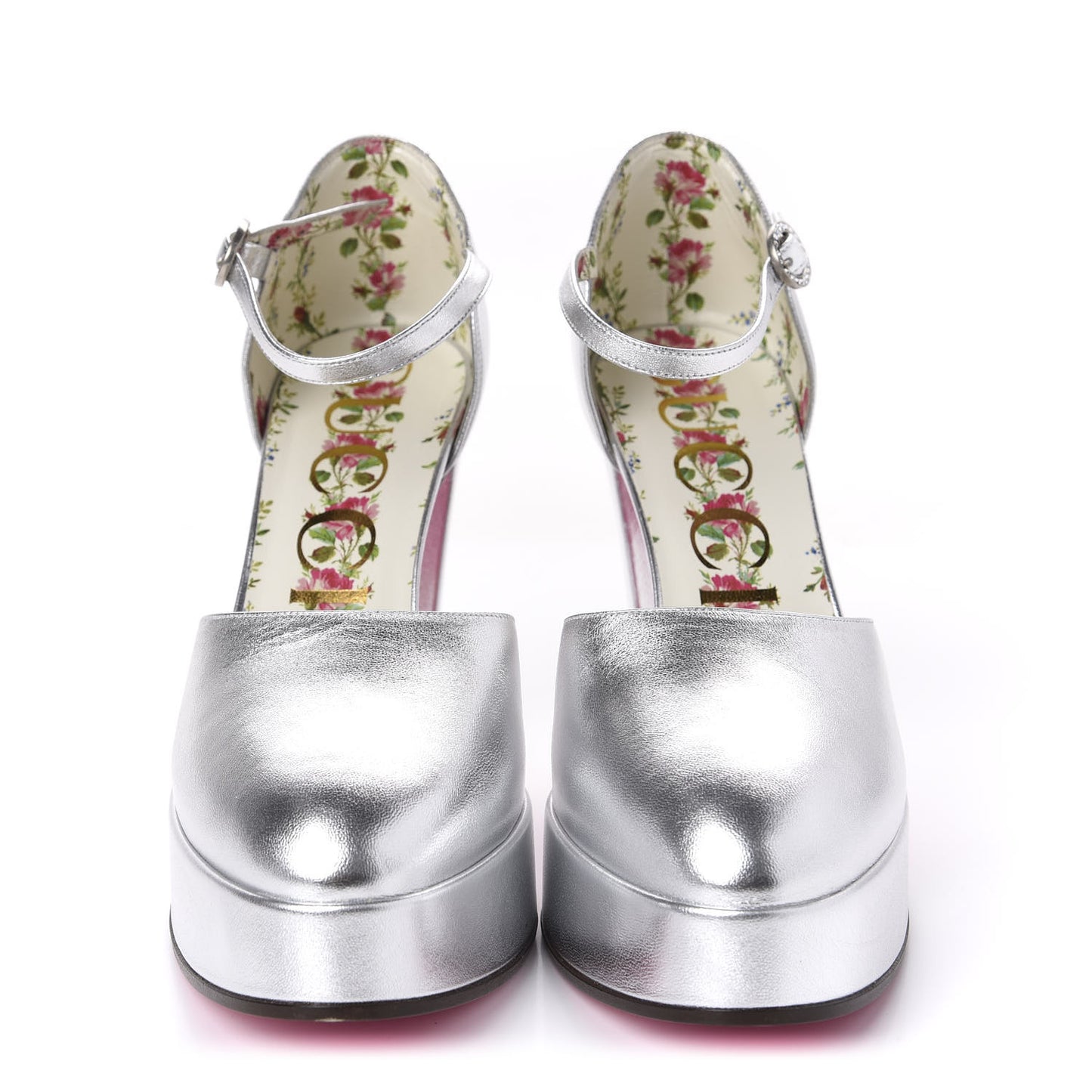 Metallic Nappa Ankle Strap Platform Pumps 38.5 Argento