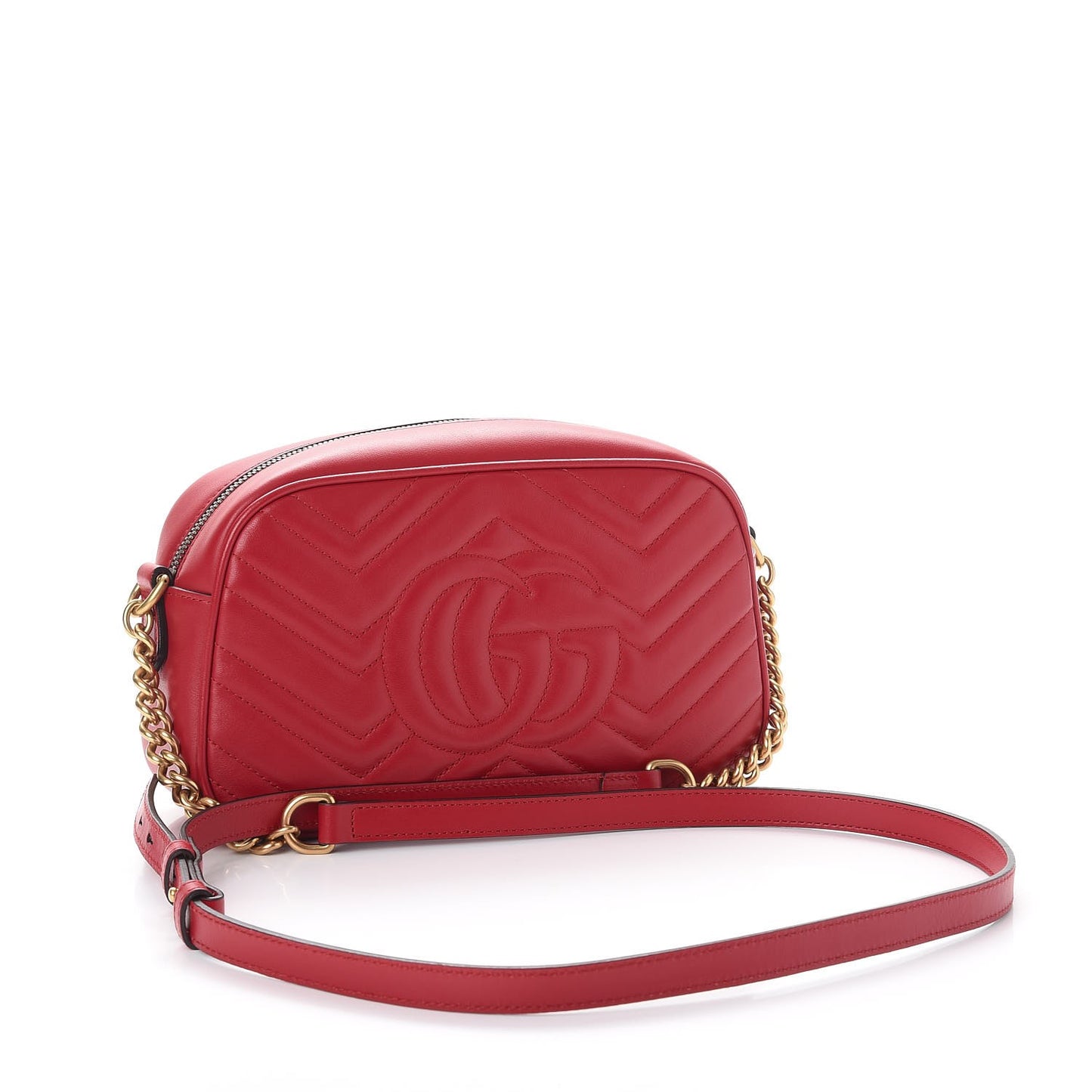 Calfskin Matelasse Small GG Marmont Chain Shoulder Bag Hibiscus Red