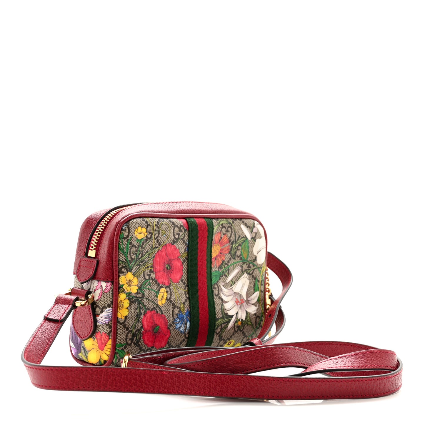 GG Supreme Monogram Flora Web Mini Ophidia Shoulder Bag Red