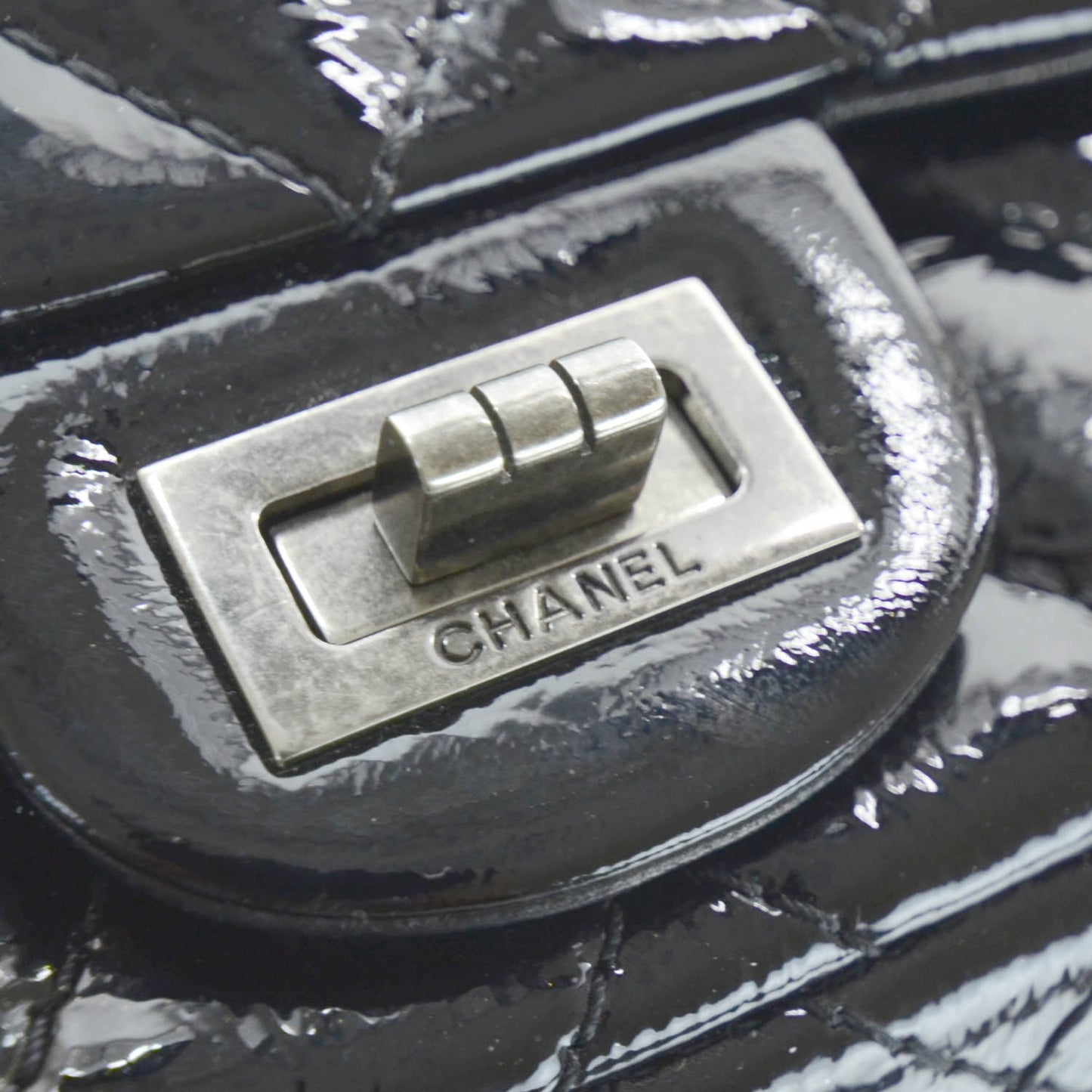 Patent Quilted Reissue Flap Clutch Bag Black