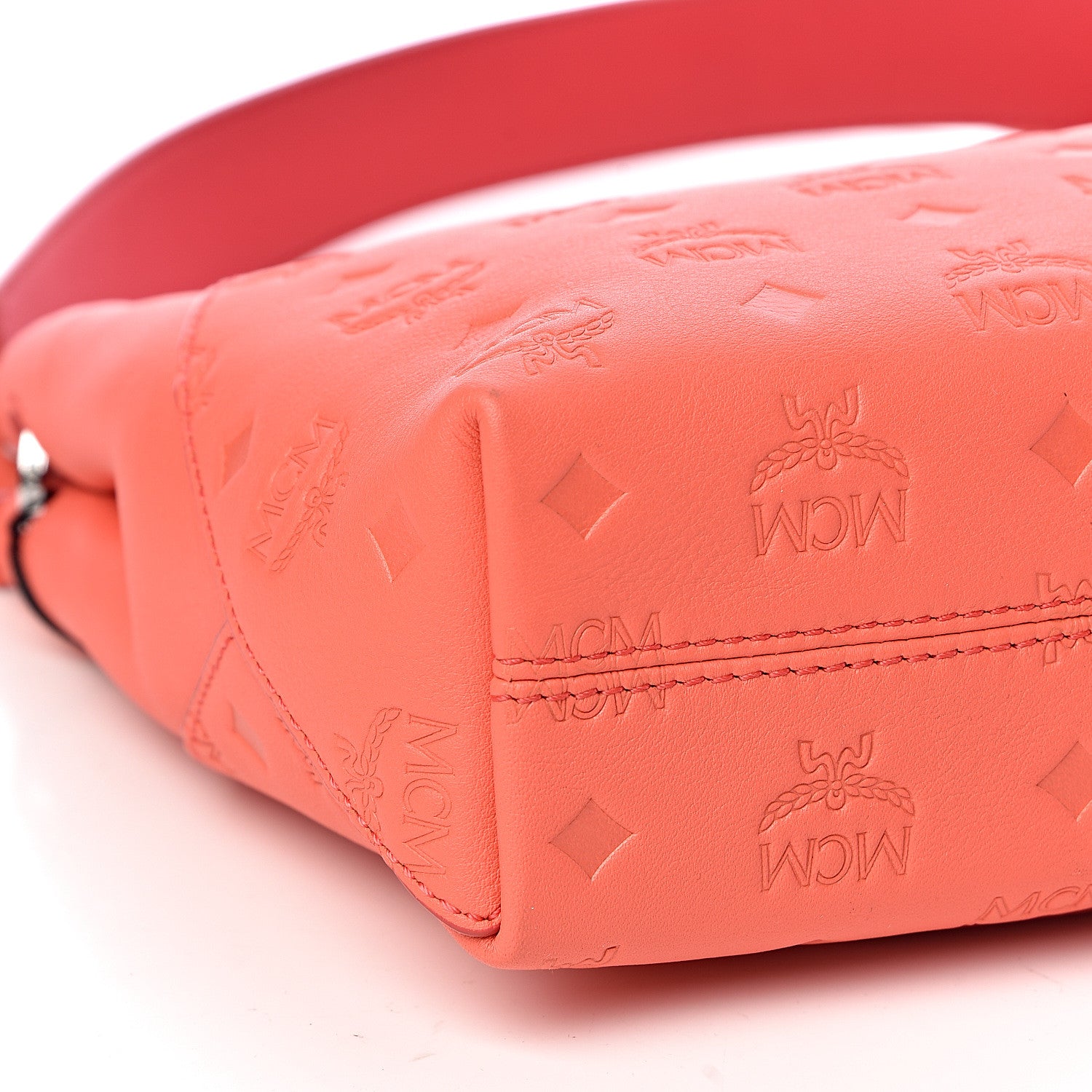 MCM Calfskin Ottomar Monogram Medium Klara Hobo Hot Coral 8 of 10