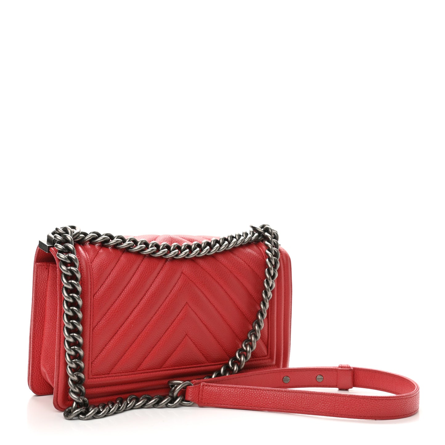 Caviar Chevron Quilted Medium Boy Flap Red