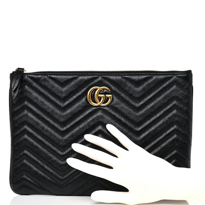 Gucci Azalea Calfskin Matelasse Heart GG Marmont Zip Pouch Black 2 of 13