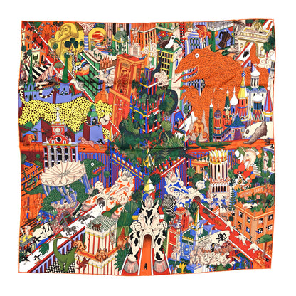 Hermes Silk Animapolis Scarf 90 Orange Vert Bleu 1 of 5