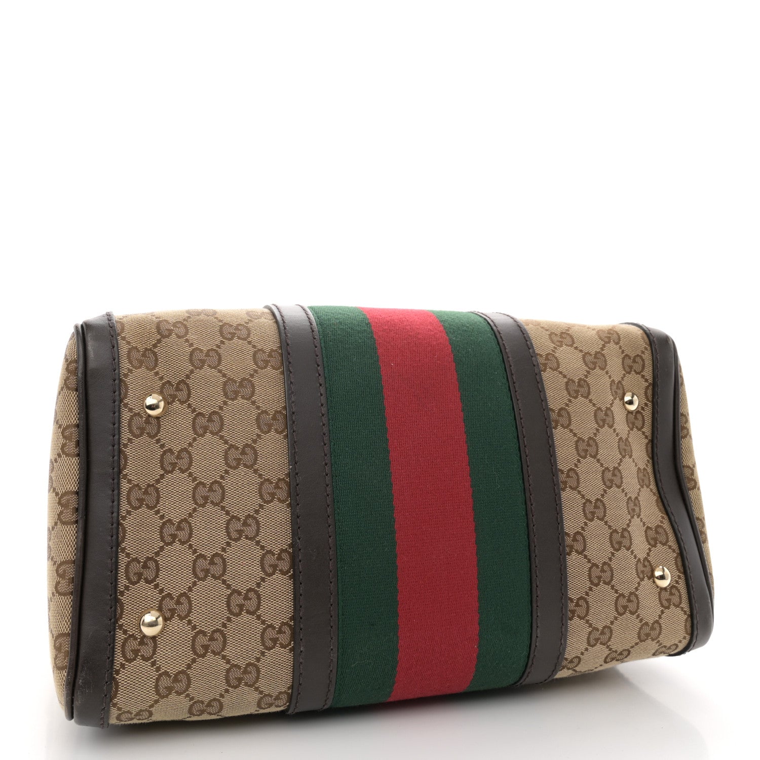 Gucci Monogram Selleria Calfskin Vintage Web Medium Boston Beige Ebony Cocoa 4 of 17