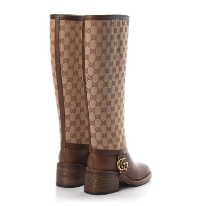 Gucci GG Monogram Calfskin Lola Tall Boots 36 Beige Ruggine Cuir 4 of 10