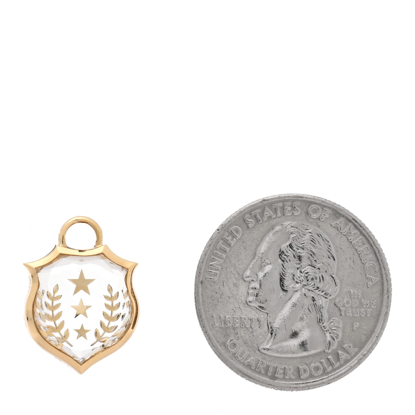 18K Yellow Gold Rock Crystal Small Per Aspera Ad Astra Sealed Gemstone Crest Pendant