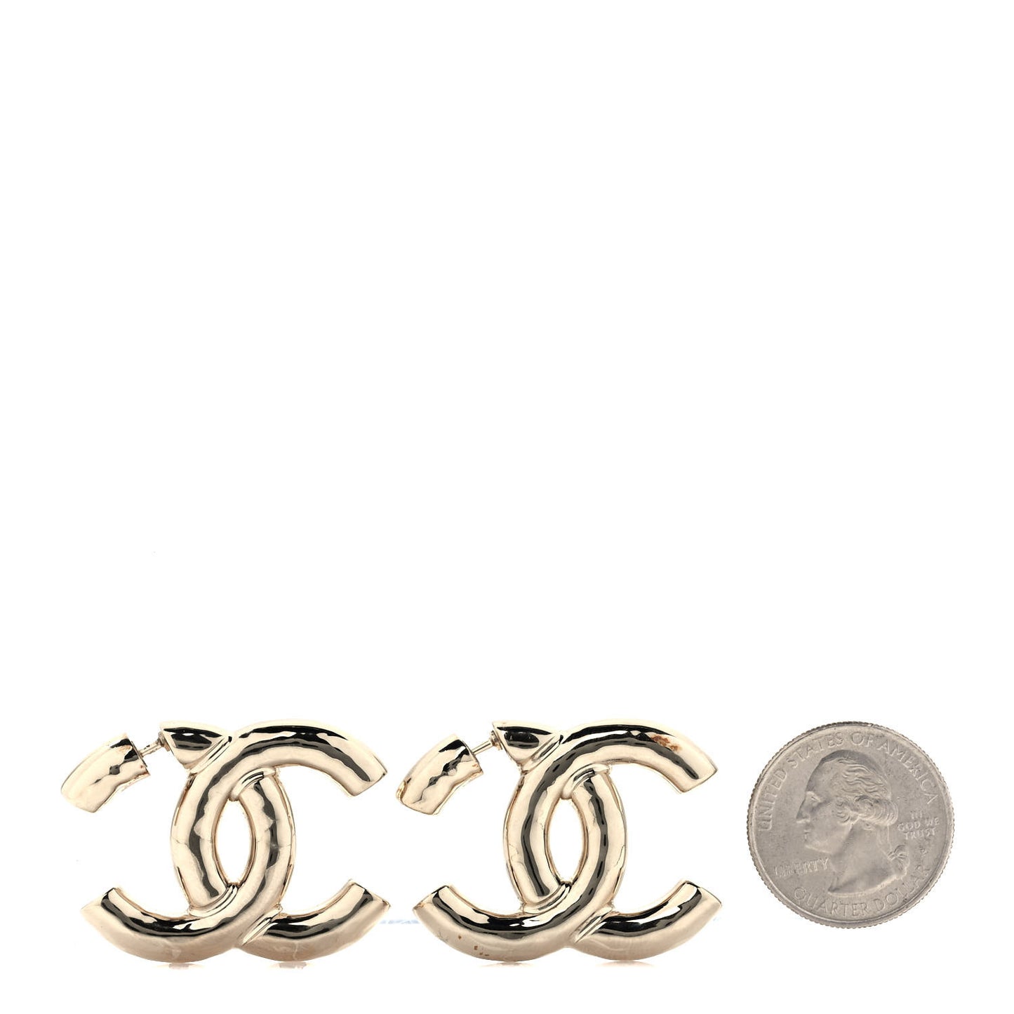 Metal Large CC Earrings Light Gold