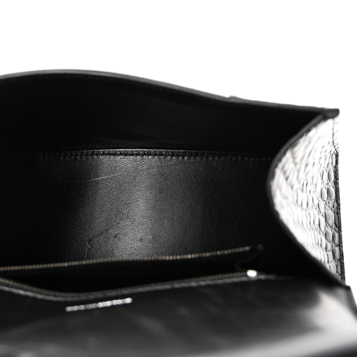 Shiny Calfskin Monochrome Crocodile Embossed Small Hourglass Top Handle Bag Black