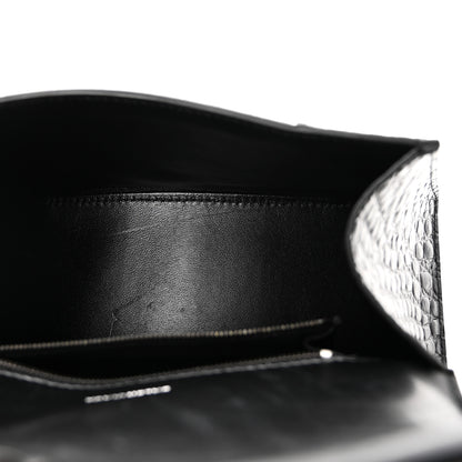 Balenciaga Shiny Calfskin Monochrome Crocodile Embossed Small Hourglass Top Handle Bag Black 5 of 10