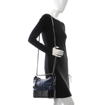 Chanel Aged Calfskin Quilted Medium Gabrielle Hobo Navy Black 2 of 10