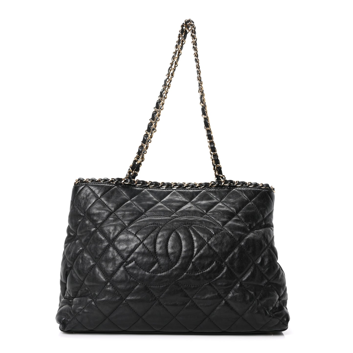 Calfskin Quilted Small Chain Me Tote Black