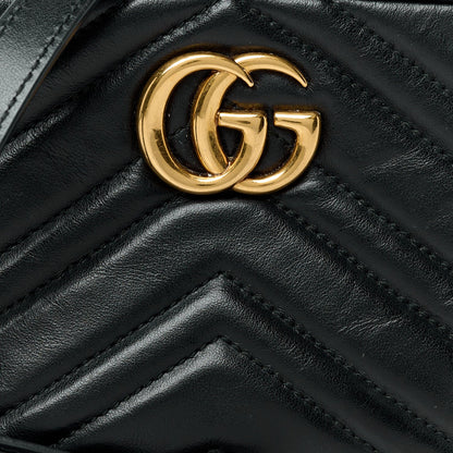 Gucci Calfskin Matelasse Mini GG Marmont Chain Shoulder Bag Black 9 of 12