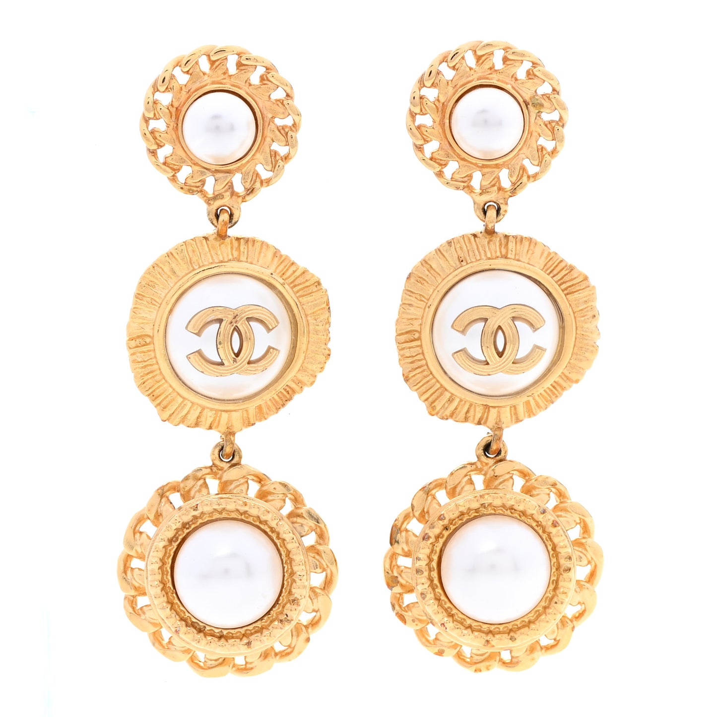 Pearl CC Drop Earrings Gold