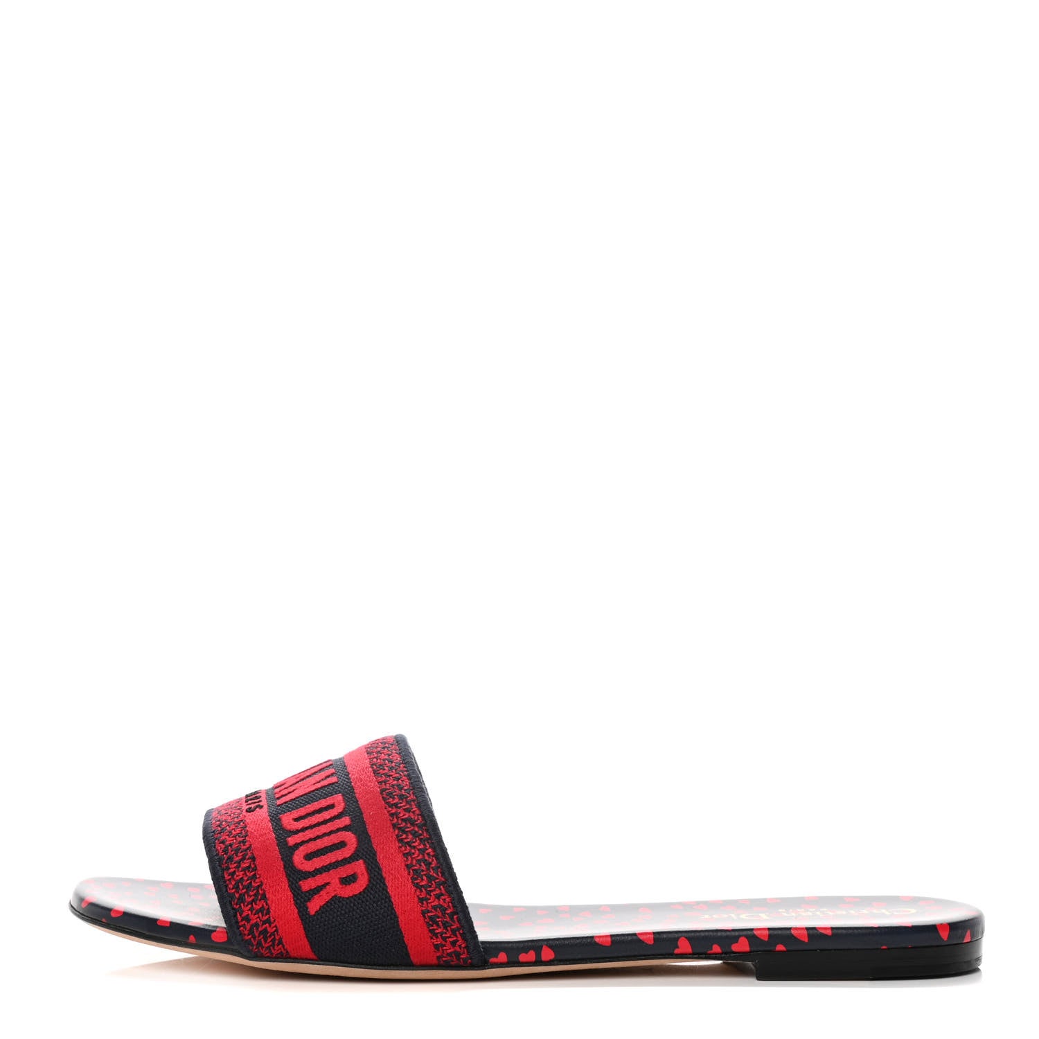 Christian Dior Canvas Pop Heart I Love Paris Embroidered Dway Flat Slide Sandals 41 Deep Blue Red 1 of 9
