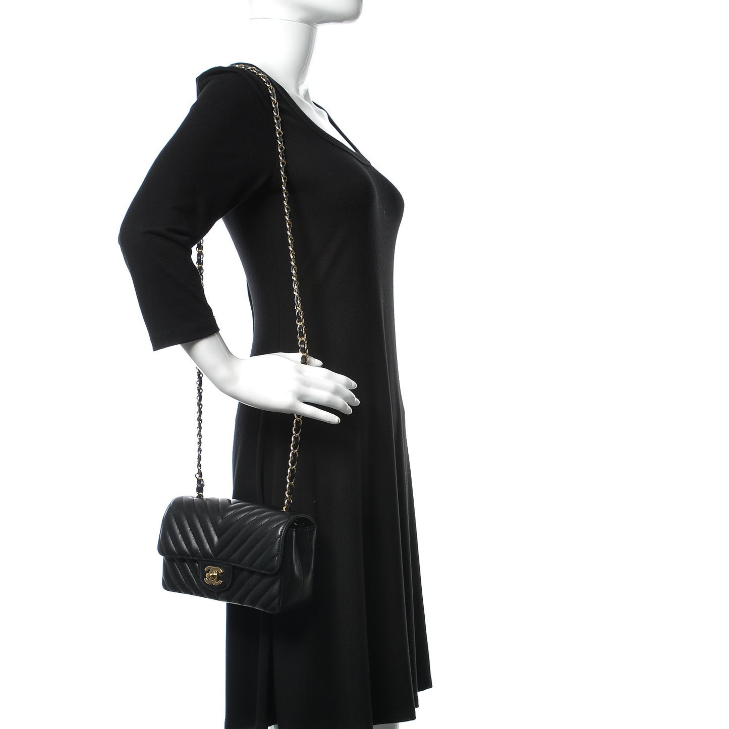 Lambskin Chevron Quilted Mini Rectangular Flap Black