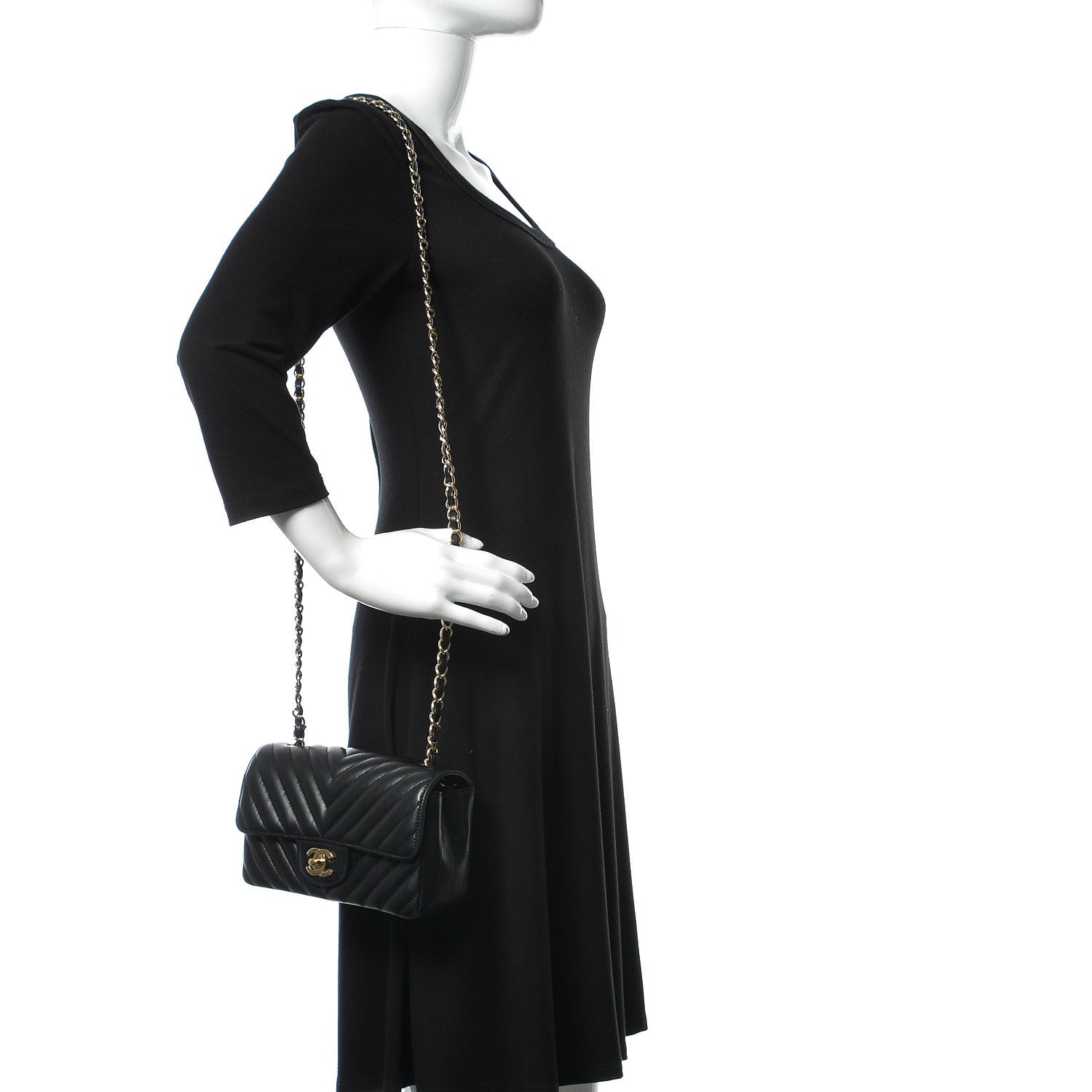 Chanel Lambskin Chevron Quilted Mini Rectangular Flap Black 2 of 12