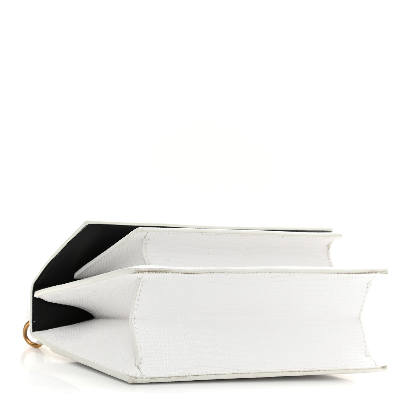 Patent Calfskin Lizard Embossed XS Sharp Top Handle Bag White