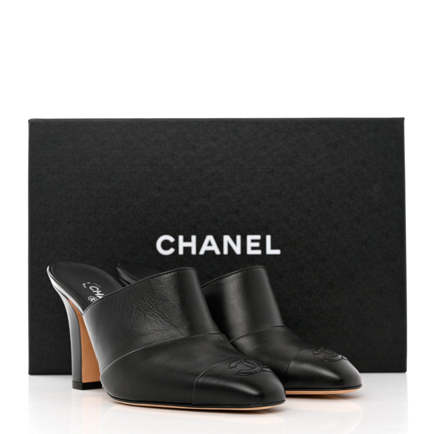 Lambskin Cap Toe CC Mules 35.5 Black