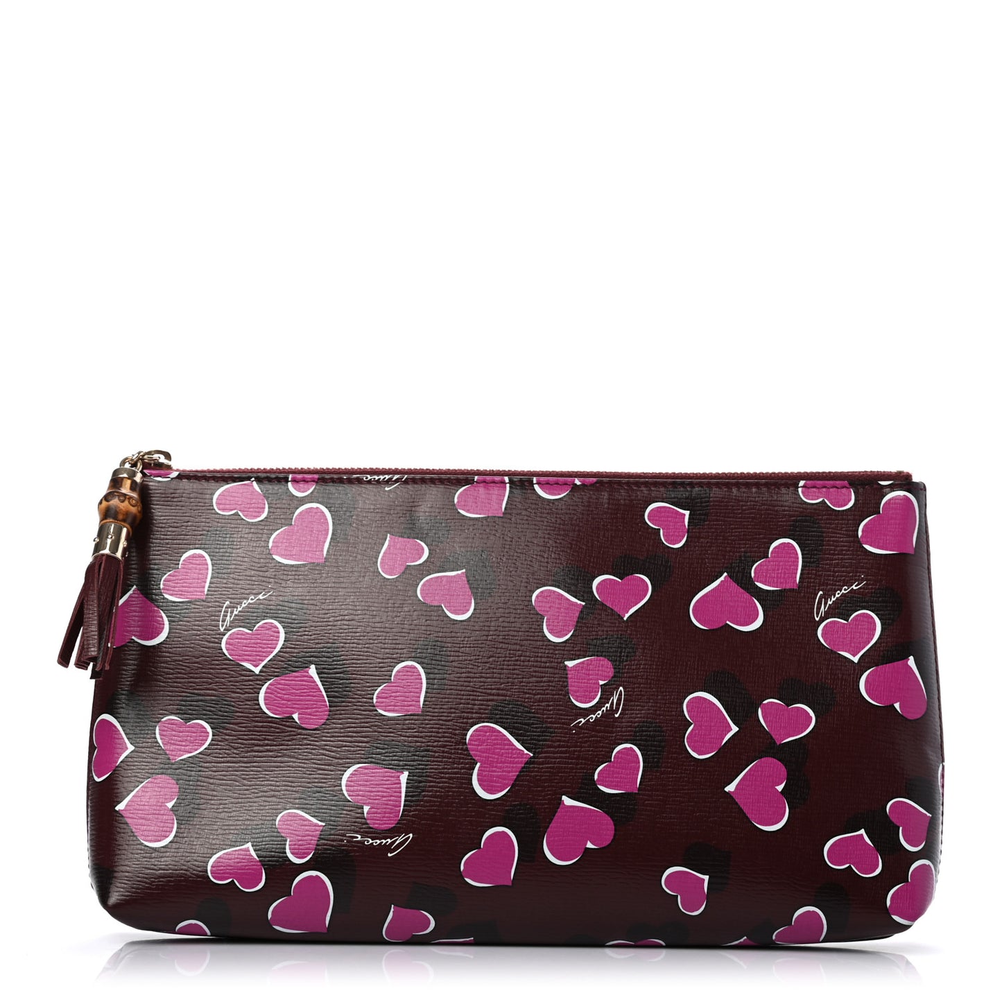 Calfskin Heartbeat Print Large Pouch New Wine
