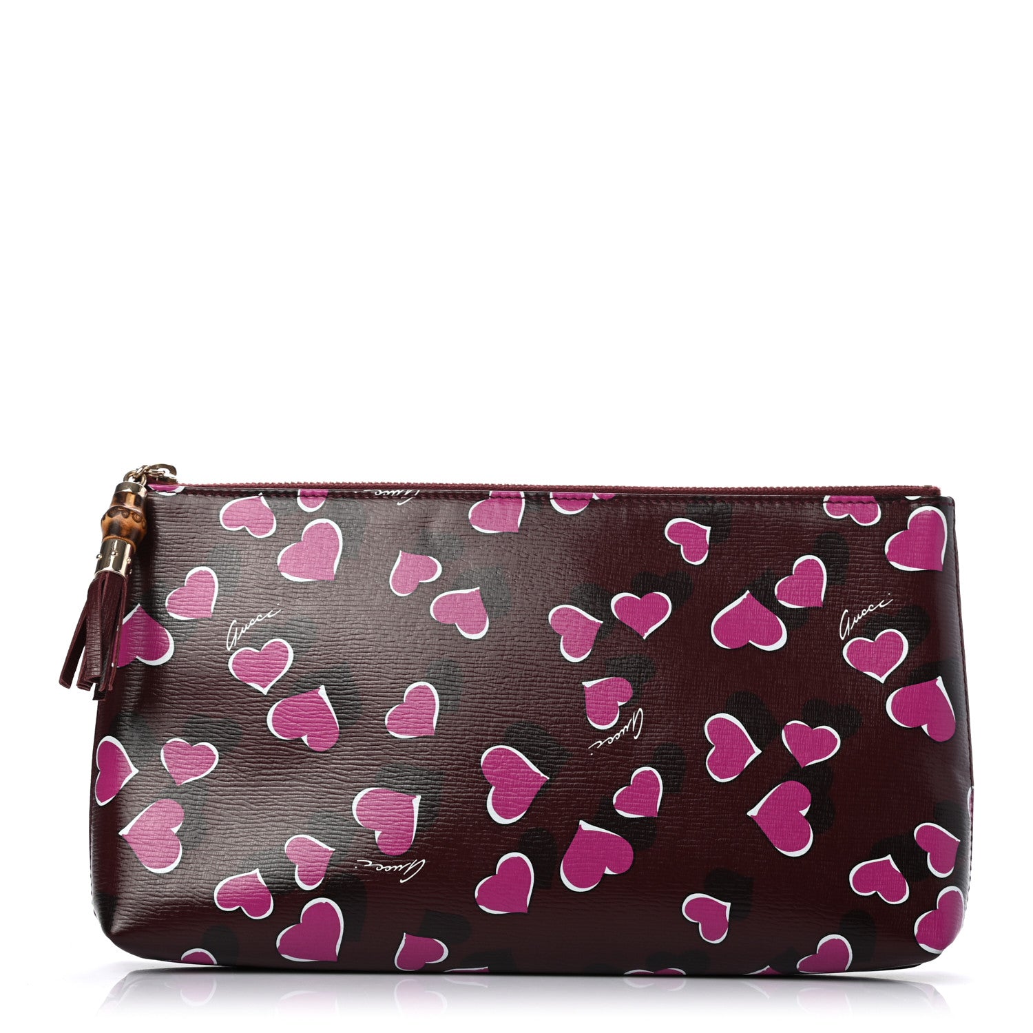 Gucci Calfskin Heartbeat Print Large Pouch New Wine 1 of 7