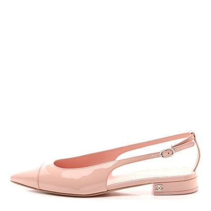 Chanel Patent Calfskin Cap Toe Slingback Flats 38.5 Light Pink 1 of 9