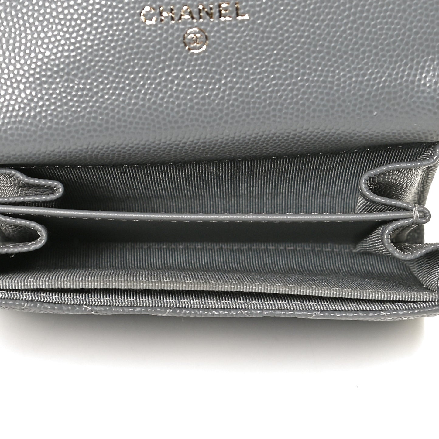 Caviar Quilted Flap Card Holder Wallet Dark Grey