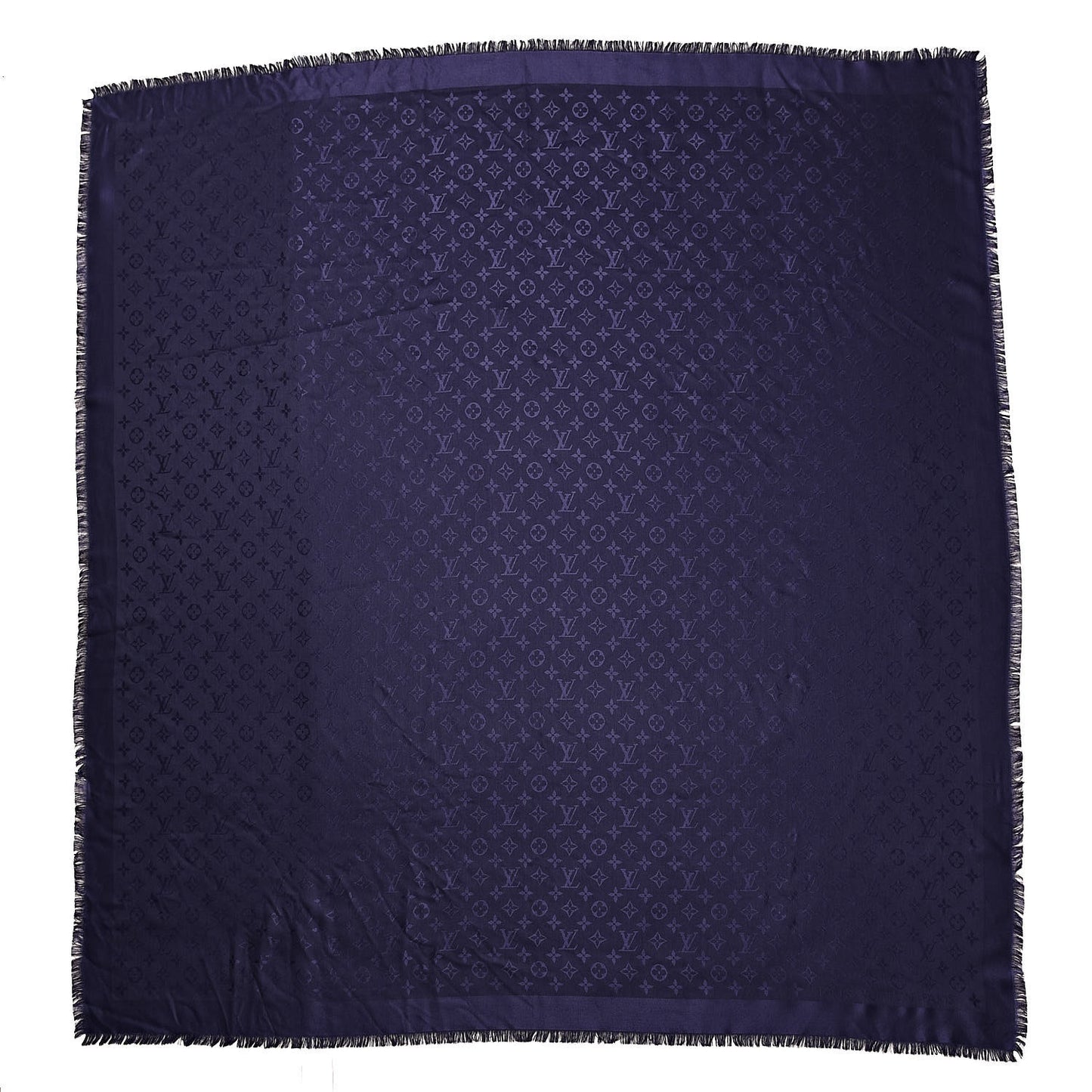 Silk Wool Monogram Shawl Night Blue
