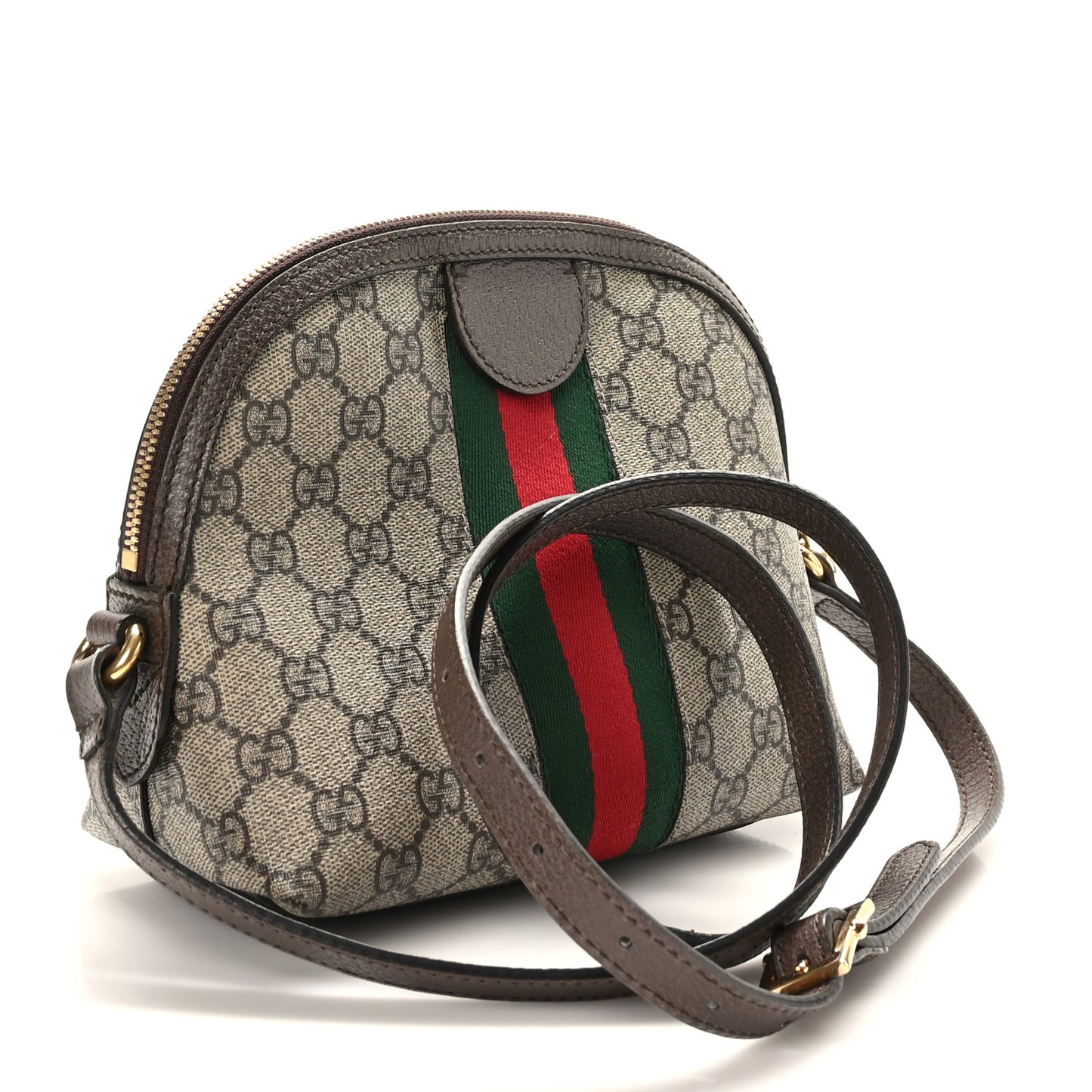 GG Supreme Monogram Textured Dollar Calfskin Web Small Ophidia Dome Shoulder Bag Beige Ebony New Acero
