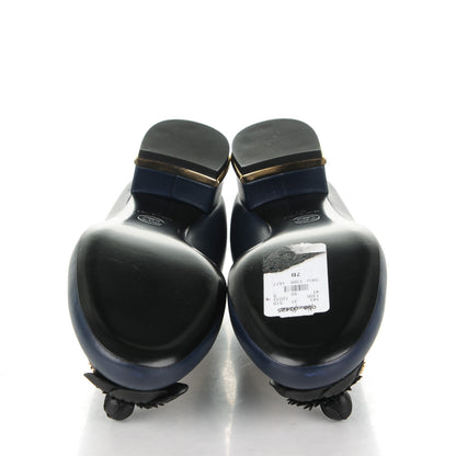 Chanel Lambskin Patent Calfskin Pearl Camellia Cap Toe Pumps 37 Dark Navy Blue 5 of 8