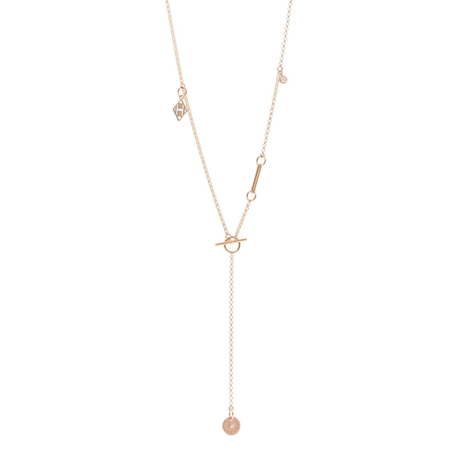 Hermes 18K Rose Gold Diamond Gambade Necklace 1 of 5