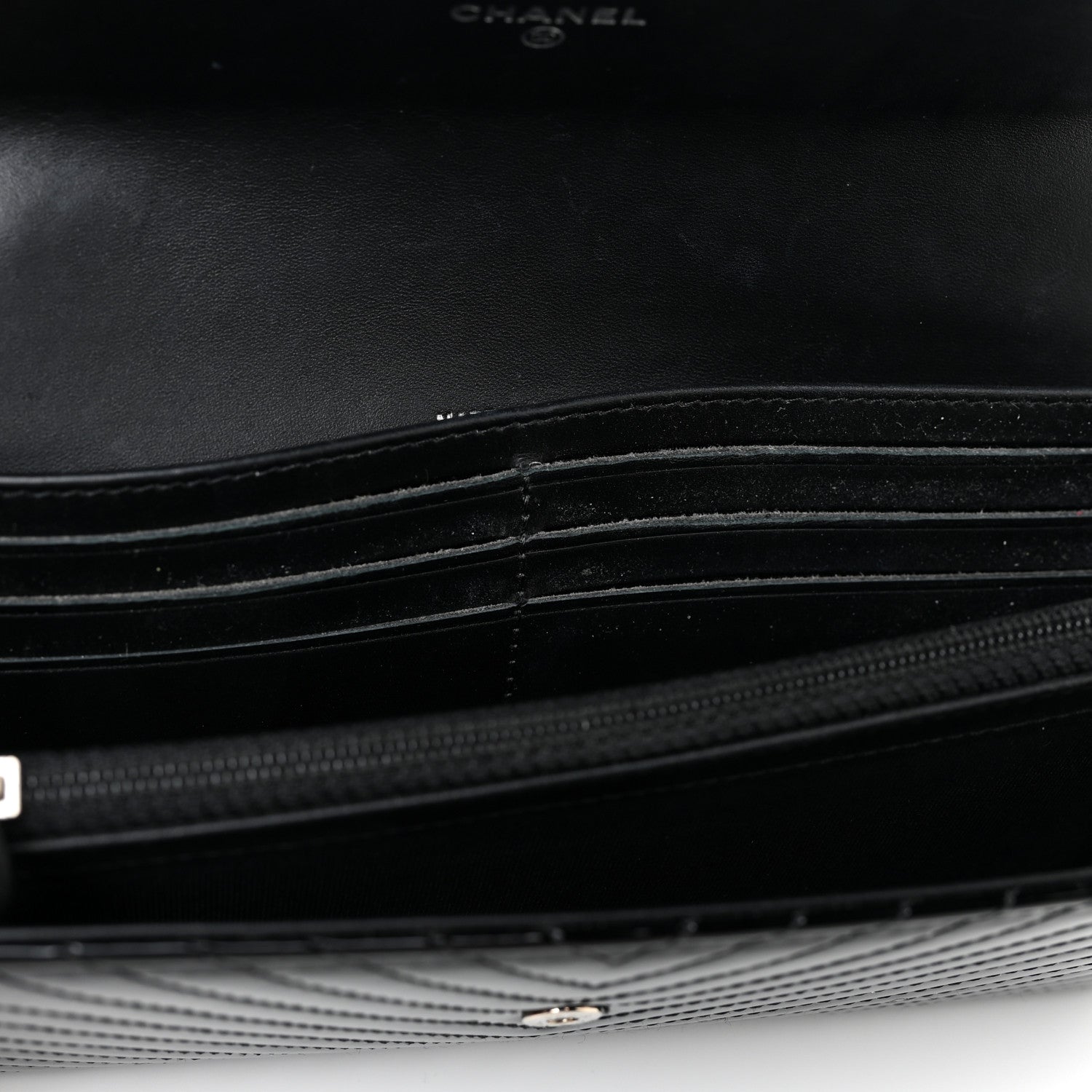 Chanel Patent Chevron Quilted Large Gusset Flap Wallet Black 15 of 21