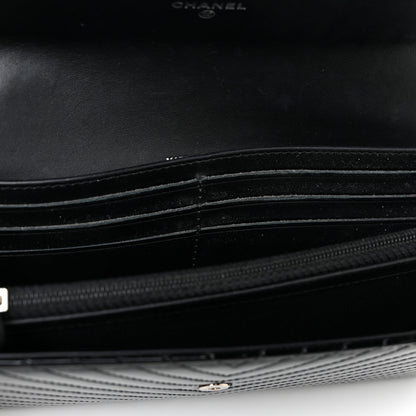 Chanel Patent Chevron Quilted Large Gusset Flap Wallet Black 15 of 21