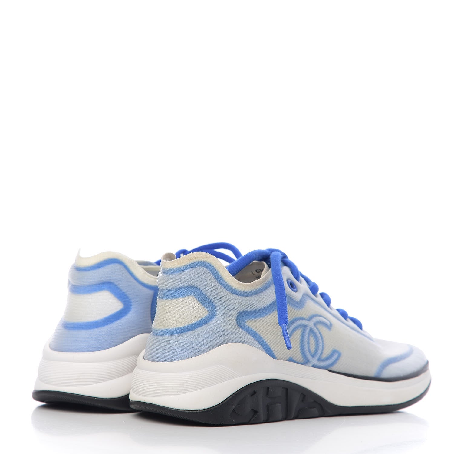 Chanel Calfskin Mesh Lycra Womens Logo Sneakers 37 White Blue 4 of 8
