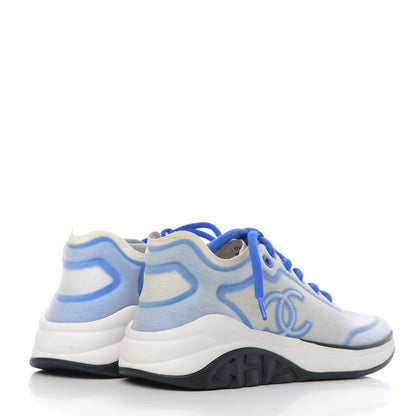Chanel Calfskin Mesh Lycra Womens Logo Sneakers 37 White Blue 4 of 8