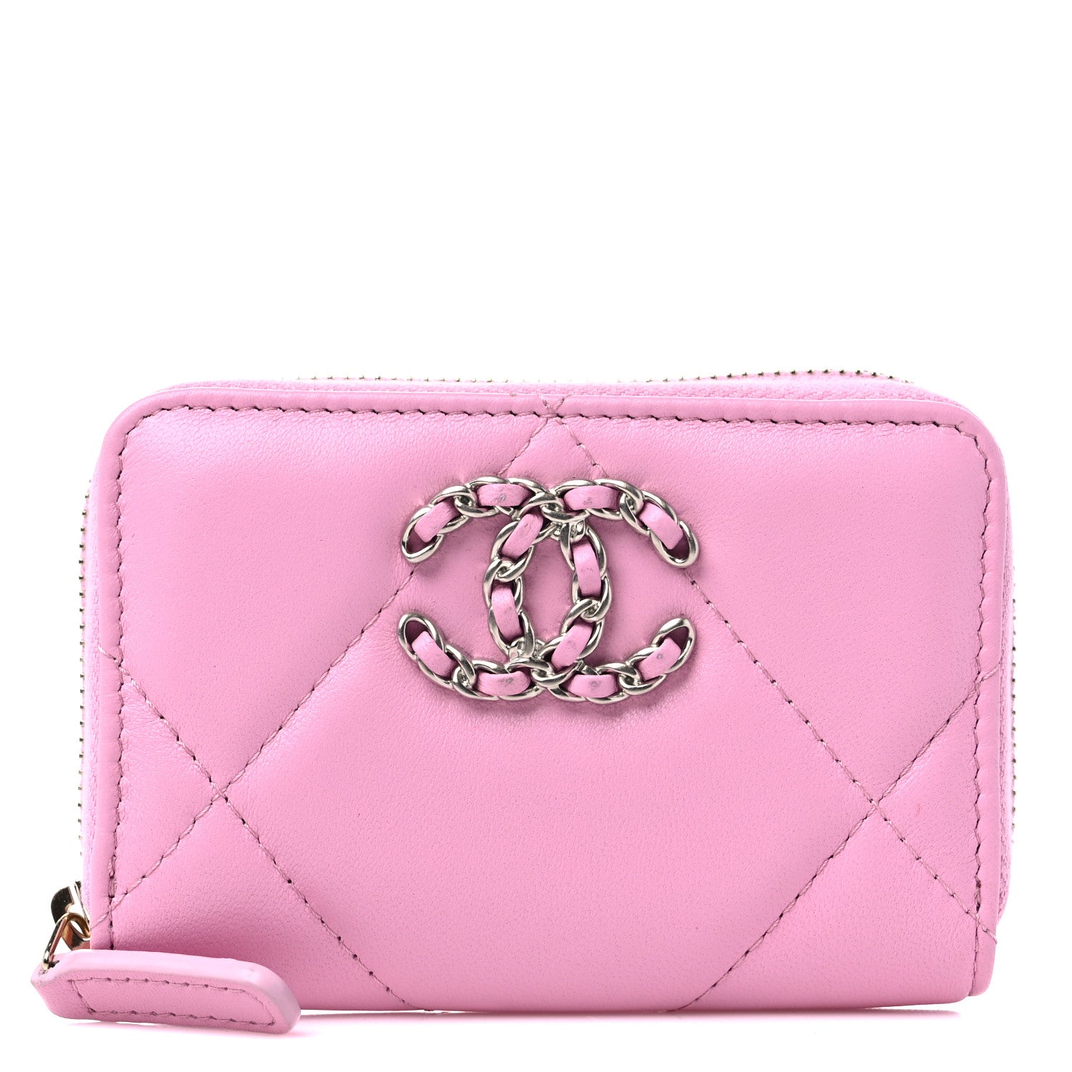 Chanel Lambskin Quilted Chanel 19 Zip Around Coin Purse Wallet Light Pink 1 of 9