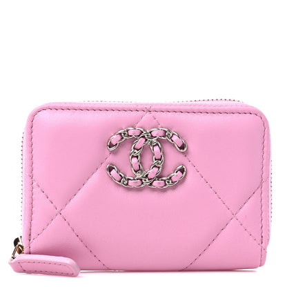Chanel Lambskin Quilted Chanel 19 Zip Around Coin Purse Wallet Light Pink 1 of 9
