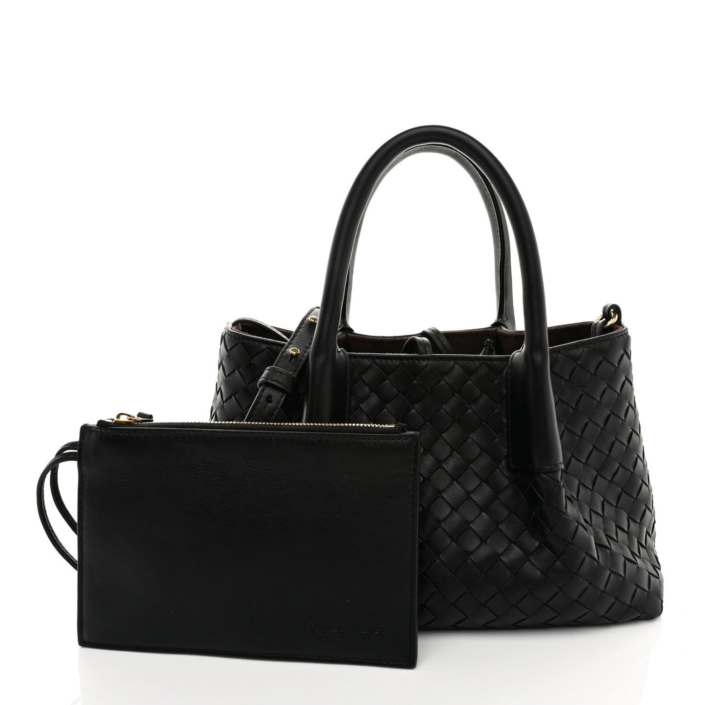 Calfskin Intrecciato Small Pinacoteca Tote Black Fondant